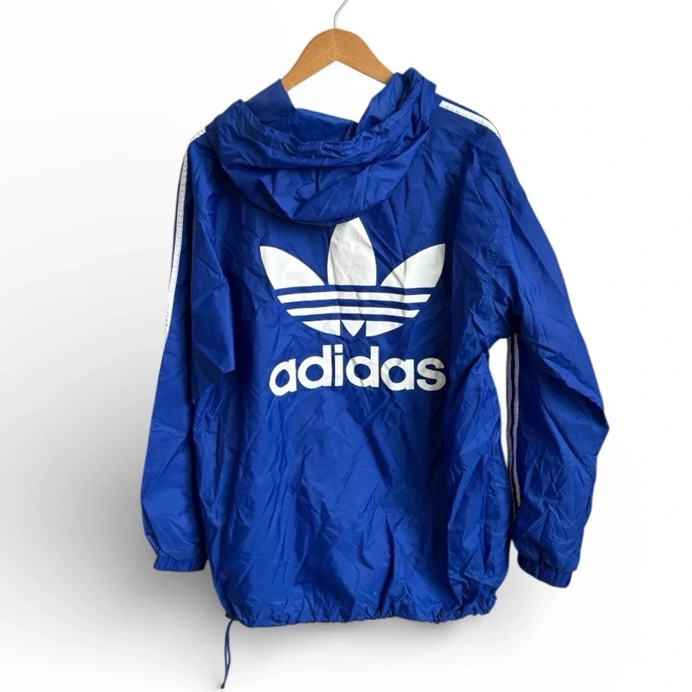 Adidas Originals Blue Trefoil Hooded Nylon Windbreaker Jacket Size M